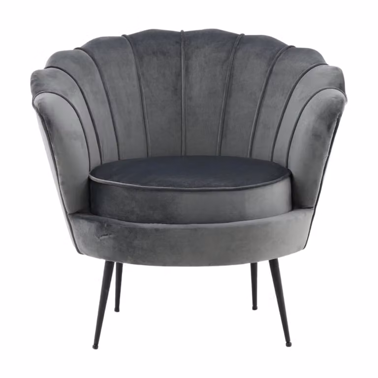 QUVIO Ashford Lounge Fauteuil - Donkergrijs Fluweel - Moderne Tub Stoel met Zwarte Stalen Poten