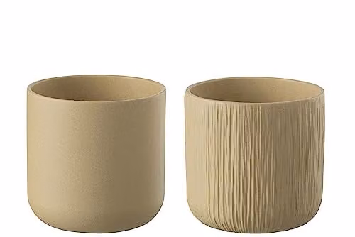 J-Line Set van 2 Keramische Bloempotten Beige Extra Large