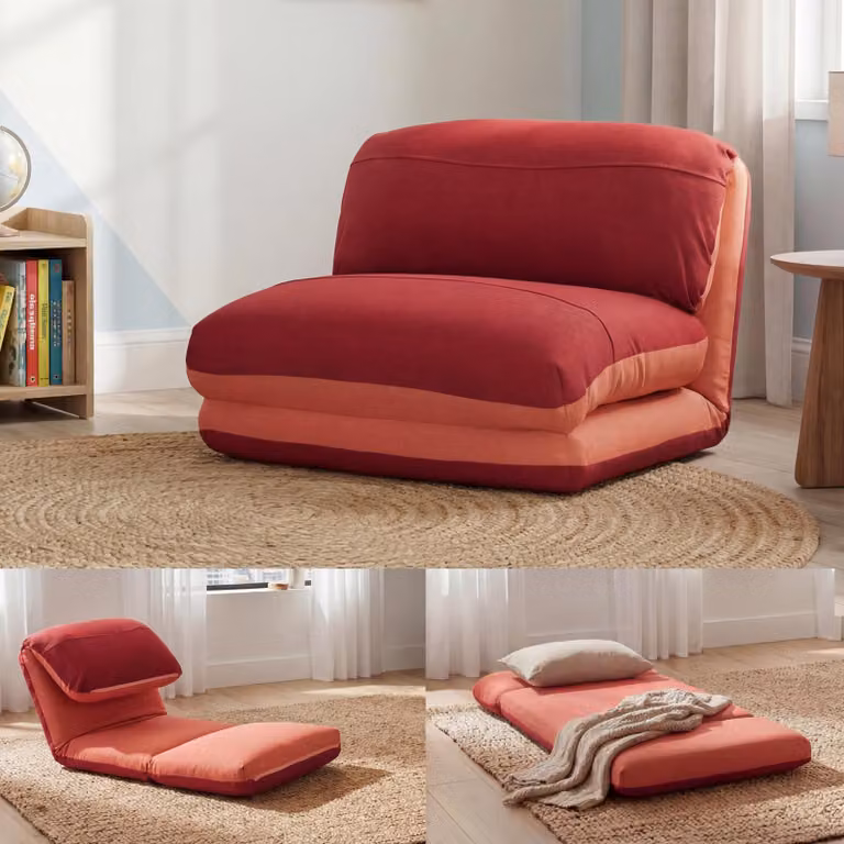 Mendler Slaapfauteuil HWC-E68 Relaxfauteuil in Oranje/Donkerrood Textiel