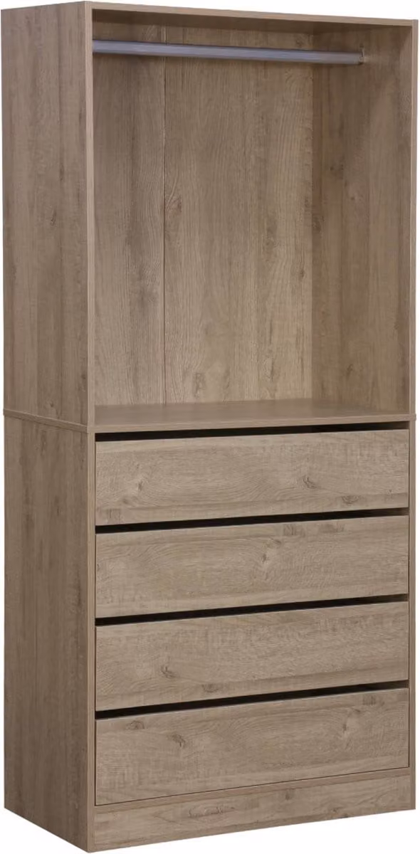 Sweek open kledingkast module met hangruimte en 4 lades, breedte: 80 cm