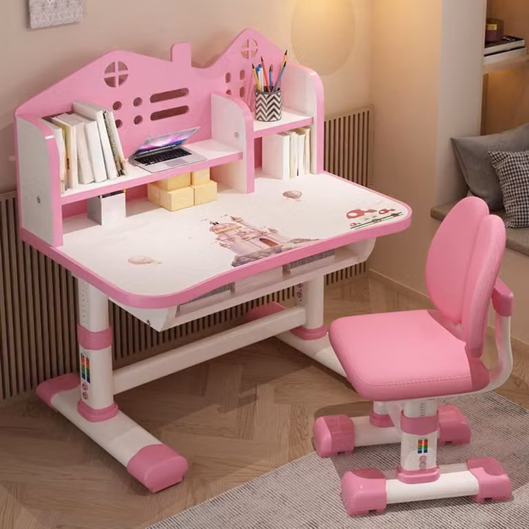 Verstelbare Studeertafel voor Kinderen met Stoel - Roze - B: 105 cm, D: 72.5 cm
