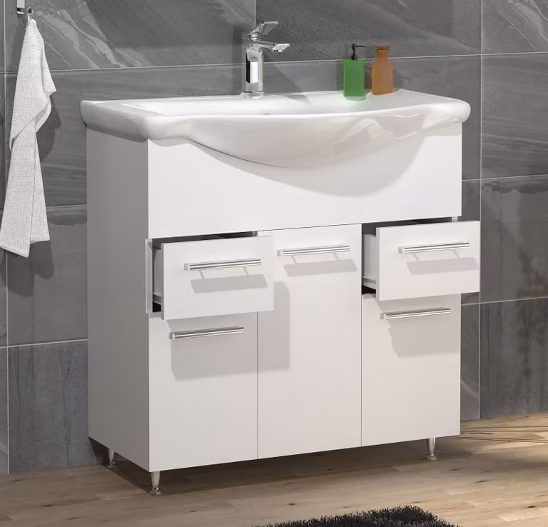 VCM Lisalo XL badmeubelset met wastafel in wit, 2-delig met laden en scharnierende deuren, B/D/H: 75 x 81 x 45 cm