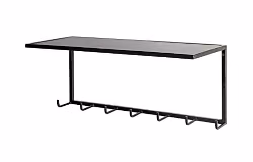 HAKU Wandkapstok met plank en 7 haken, zwart gelakt staal, B: 60 cm, H: 25 cm, D: 25 cm