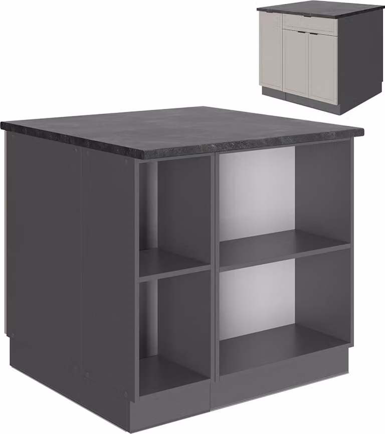 Vicco Keukeneiland Fame-Line GrijsBeige 90 cm met lade en open plank, zonder werkblad, Model 50474