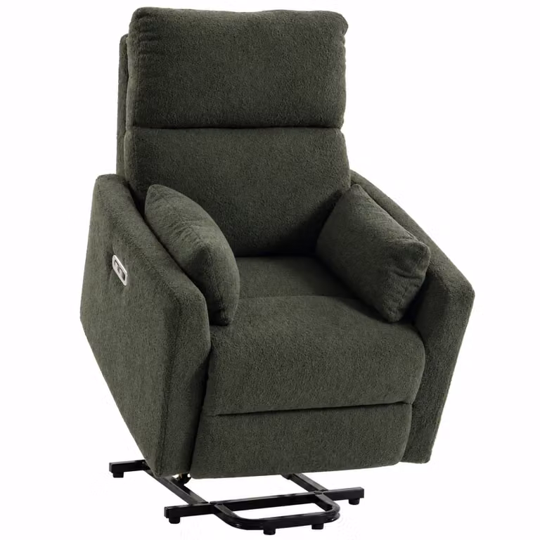HOMCOM Elektrische relaxstoel met massage en warmte voor senioren, teddyfleece, donkergroen
