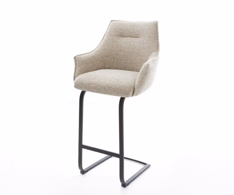 DELIFE Barstoel Alja-Flex met Armleuningen, Beige Geweven Stof, Zwart Metalen Vrijkantelframe