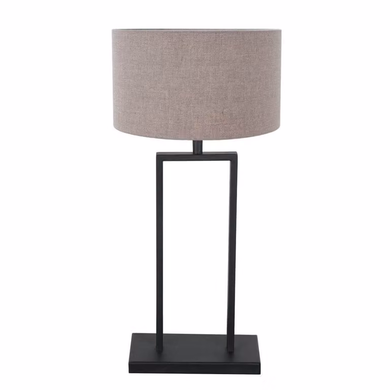 Steinhauer Tafellamp met grijze stoffen kap en zwarte metalen stang, Hoogte: 55 cm