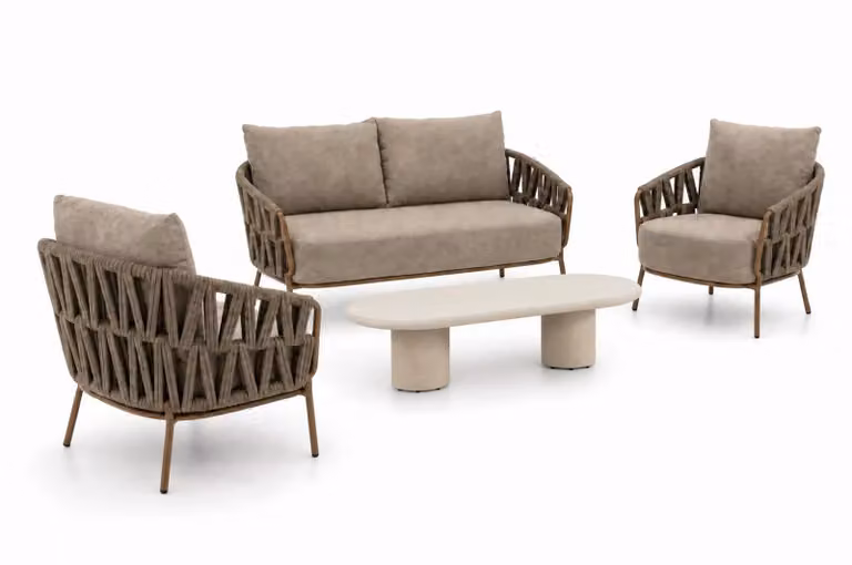 4 Seasons Outdoor Biarritz/Hampton loungeset met aluminium frame en kussens, beige en oranje, Breedte: 140 cm, Diepte: 65 cm