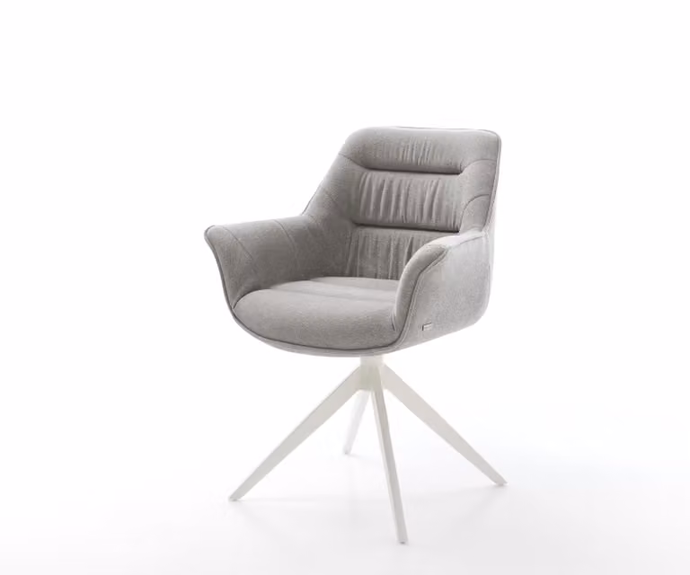 DELIFE Draaistoel Kaira-Flex met armleuningen, grijs textiel, wit kruisframe, 360 graden draaibaar