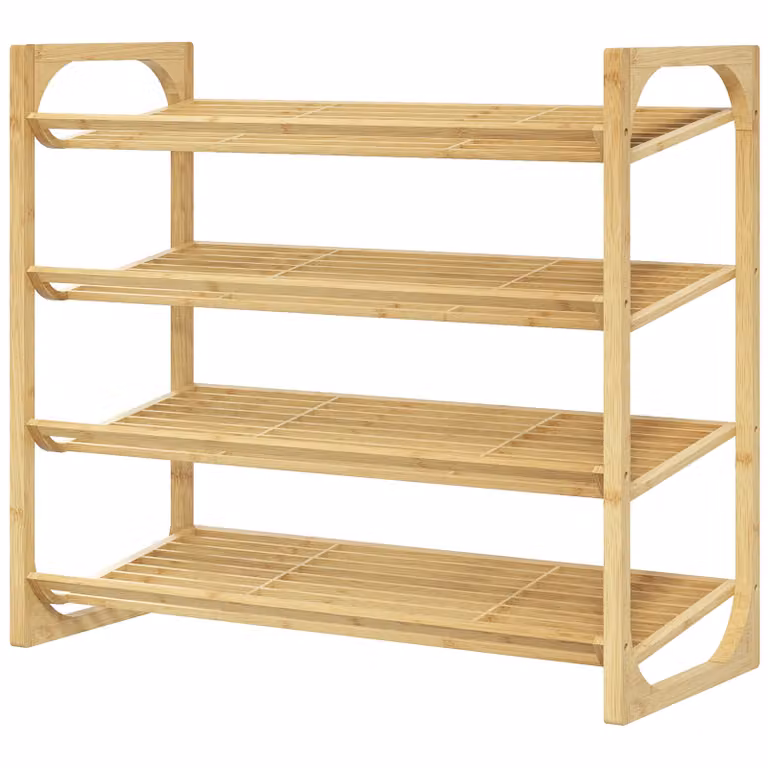HOMCOM Bamboe Schoenenrek met Geventileerd Ontwerp in Natuurhout, Ruimte voor 12 Paren, B/D/H: 76 x 33 x 67 cm