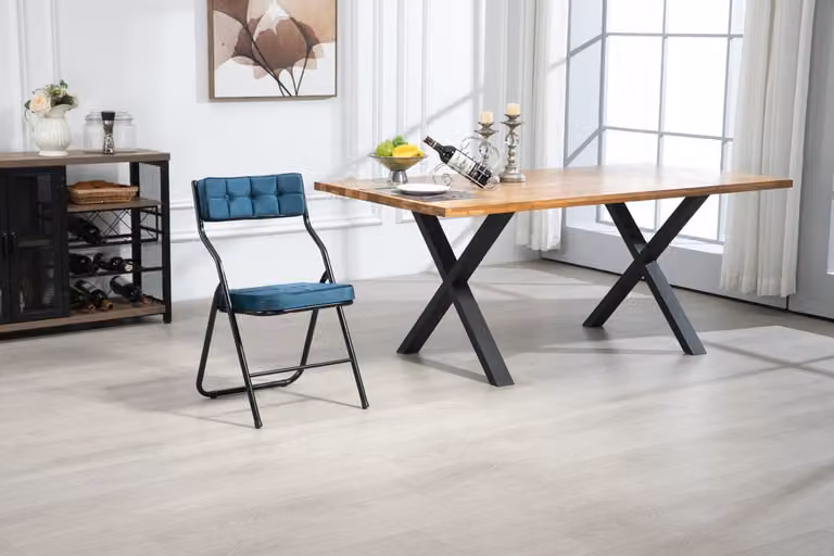 OKWISH Vouwstoel Set van 2 - Blauwe Opklapbare Eetkamerstoelen met Zitting en Rugleuningkussen - Staal