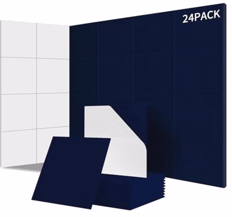 Pak van 24 zelfklevende akoestische panelen voor wanden en deuren - 100% polyester - NRC 0,95 - Sterrenhemelblauw