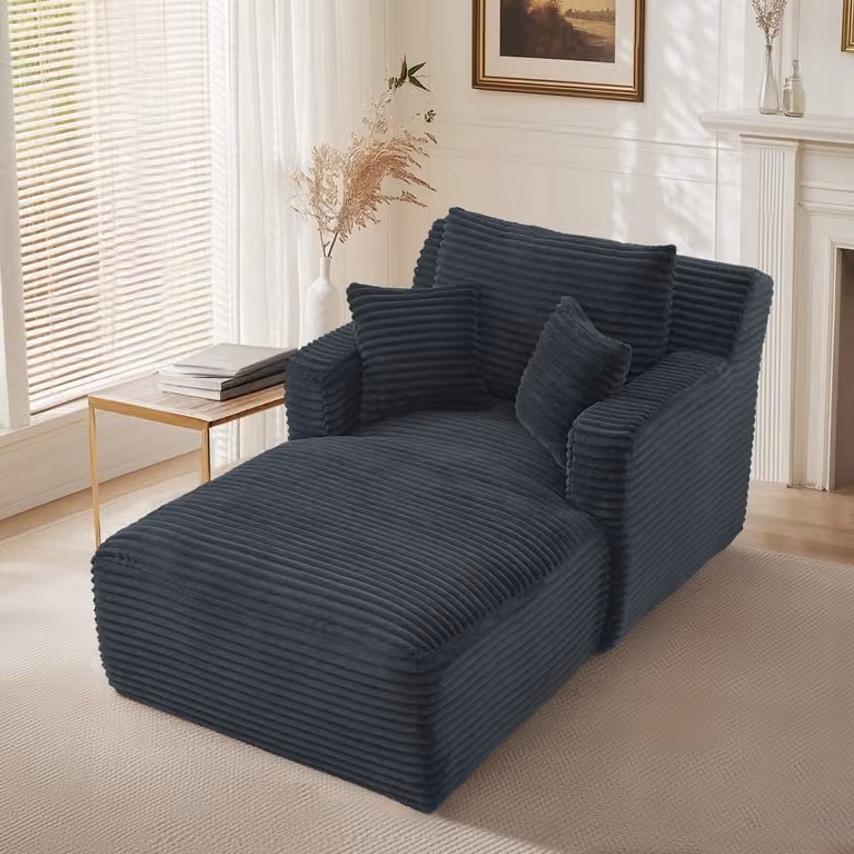 Sweiko Chaise longue Fauteuil met kussen - Corduroy - Donkergrijs