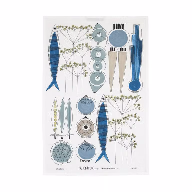 Almedahls Picknick theedoek Blauw-beige