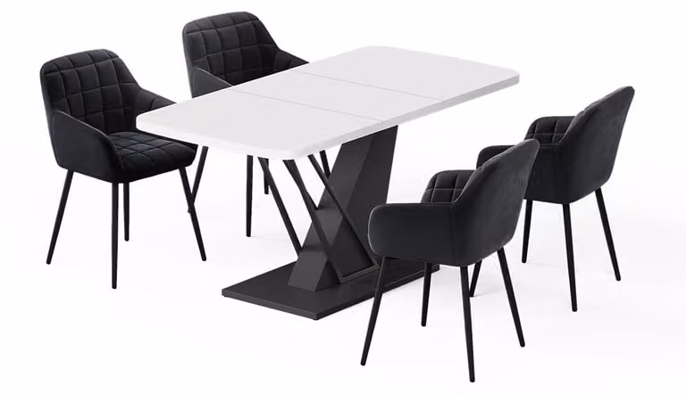Vicco Fenaro Eettafelset Wit/Zwart met 4 eetkamerstoelen, B/D/H: 120 x 80 x 76 cm