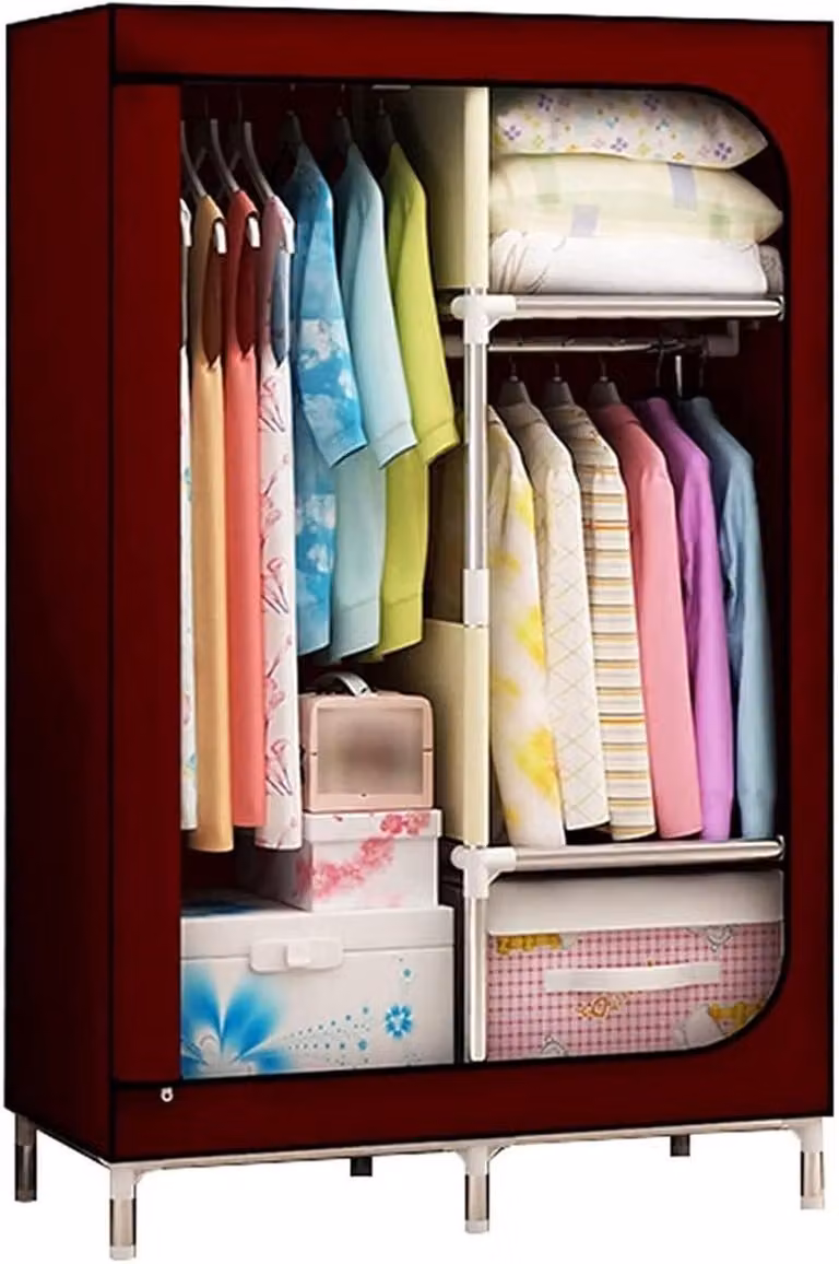 Draagbare Kledingkast Hoekkast met Stalen Frame - Stoffen Garderobe voor de Slaapkamer - H 168 cm x B 90 cm x D 45 cm