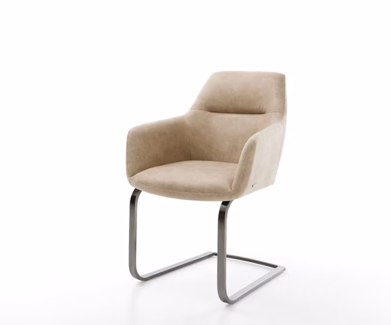 DELIFE Pejo-Flex Sledemodel Stoel in Beige Microvelours met Armleuningen en Metalen Onderstel