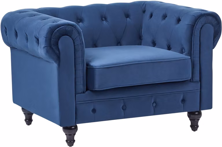 Beliani Chesterfield fauteuil - Marineblauw - Fluweel