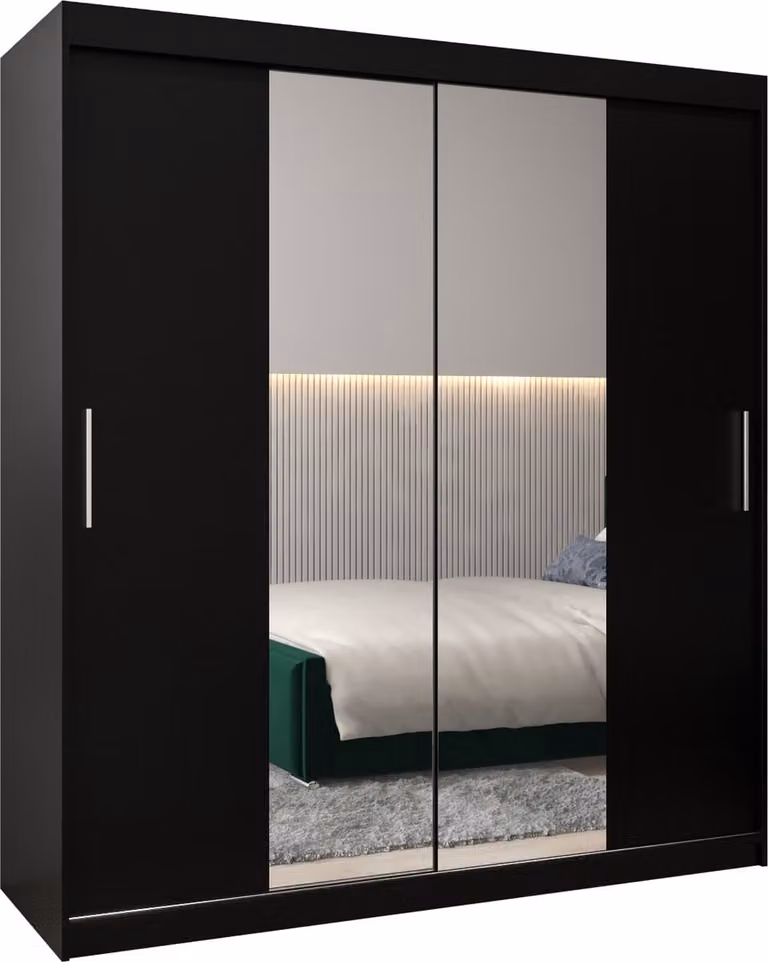 InspireMe TORM I 180 Kledingkast met 2 schuifdeuren en planken, Zwart Mat, B/H/D: 180 x 200 x 62 cm