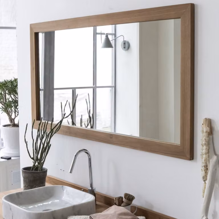 Tikamoon Moderne Wandspiegel van Hout - Bruin - B: 140 cm, H: 70 cm
