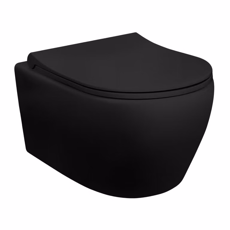 Aloni Hangend Wc-pot zonder spoelrand Mat Zwart met Zachte Sluiting