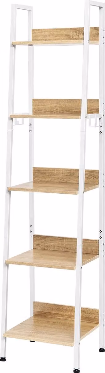 Boekenkast met 5 lagen in wit en hout, B/D/H: 40 x 36 x 170 cm