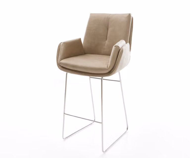 DELIFE Barstoel Clea-Flex Beige Microvezel met Zilver Kleurige Metalen Sledeonderstel