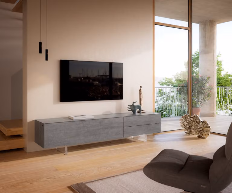 DELIFE Tv-meubel Cuor Modern Grijs Keramiek en MDF Breedte: 220 cm, Diepte: 45 cm, Hoogte: 50 cm