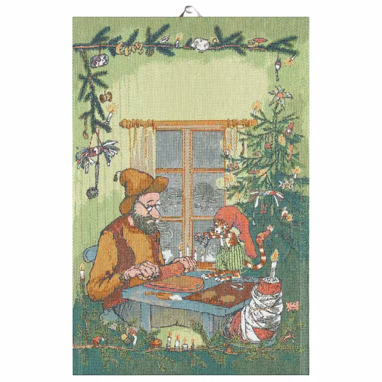 Ekelund Linneväveri Pettson & Findus Keukenhanddoek Kerstknutselwerk