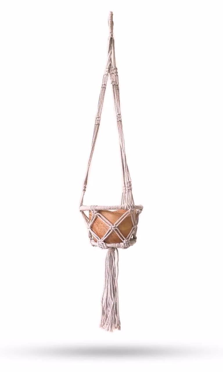 Ancient Wisdom Macramé plantenpotje voor volwassenen, klein, hangend, Diameter: 16 cm