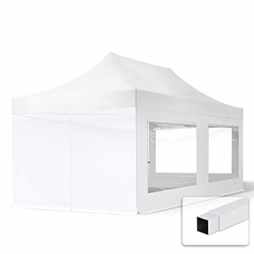 TOOLPORT Easy Up Partytent met 4 zijwanden en panoramavensters, Wit, 3 x 6 m