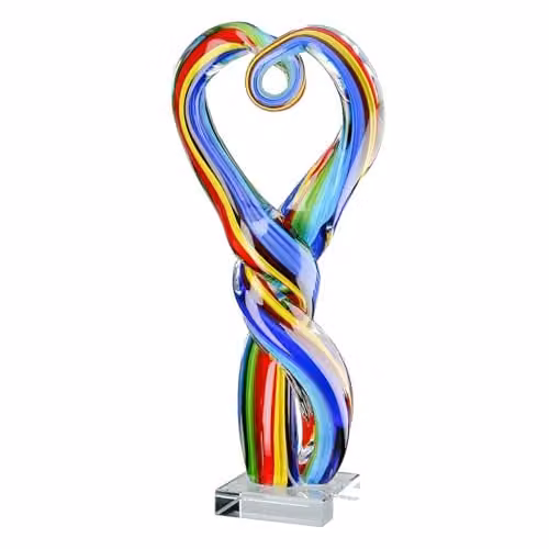 Gilde Abstracte Hart Sculptuur Twist - Veelkleurig - Glas - B/D/H: 17 x 10 x 34 cm