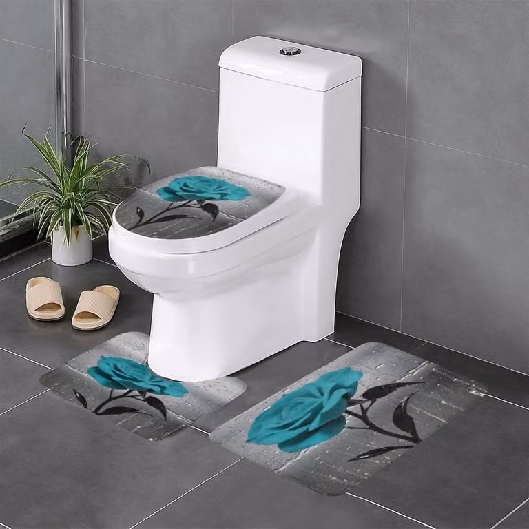 3-delige antislip badkamertapijt set in groenblauw grijs, breedte: 60 cm, diepte: 40 cm