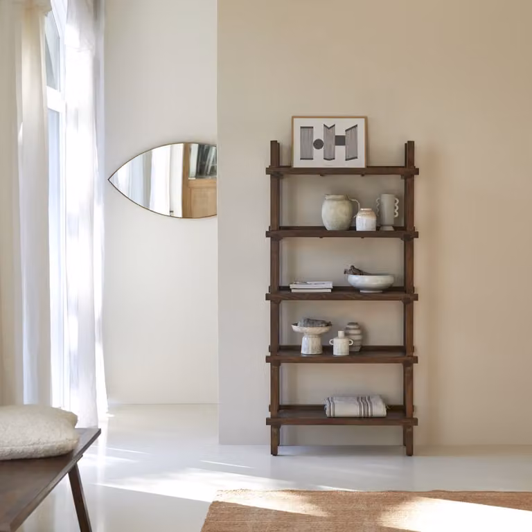 Tikamoon Hoge boekenkast Arko van massief mangohout - Bruin - B: 85,0 cm, D: 34,0 cm, H: 176,0 cm