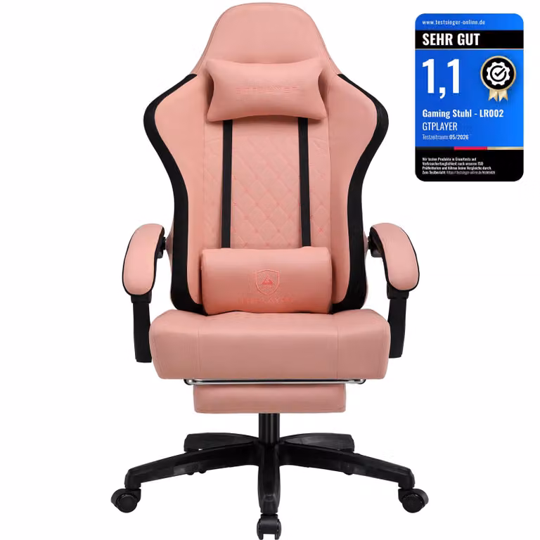 GTPLAYER Gaming stoel met stofbekleding en voetsteun, ergonomische fauteuil met pocketvering, oranje