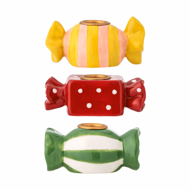 Bloomingville Leiano kandelaar, 3 stuks, Geel-rood-groen, Keramiek, Hoogte: 10 cm