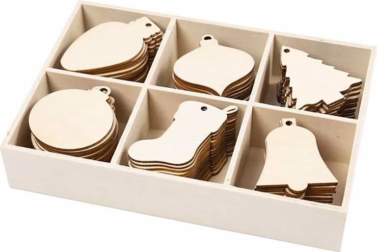 Creativ Company Houten kerstornamenten set van 90 stuks voor kinderen, 4-5 cm