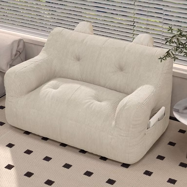 Witte corduroy zitzak met rugleuning en ergonomisch ontwerp - 100 x 50 cm