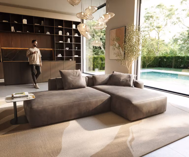 DELIFE Hoekbank Freestyle Pure L-vormig Beige Microvezel B/D/H: 310 x 200 cm
