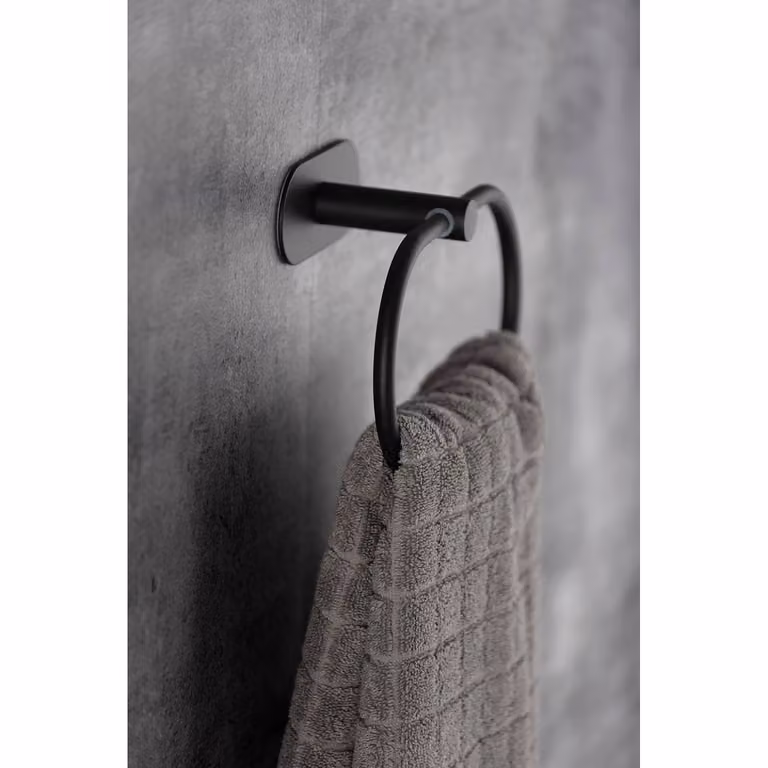 home24 Handdoekring Orea roestvrij edelstaal zwart B: 21 cm, D: 13 cm, H: 8 cm