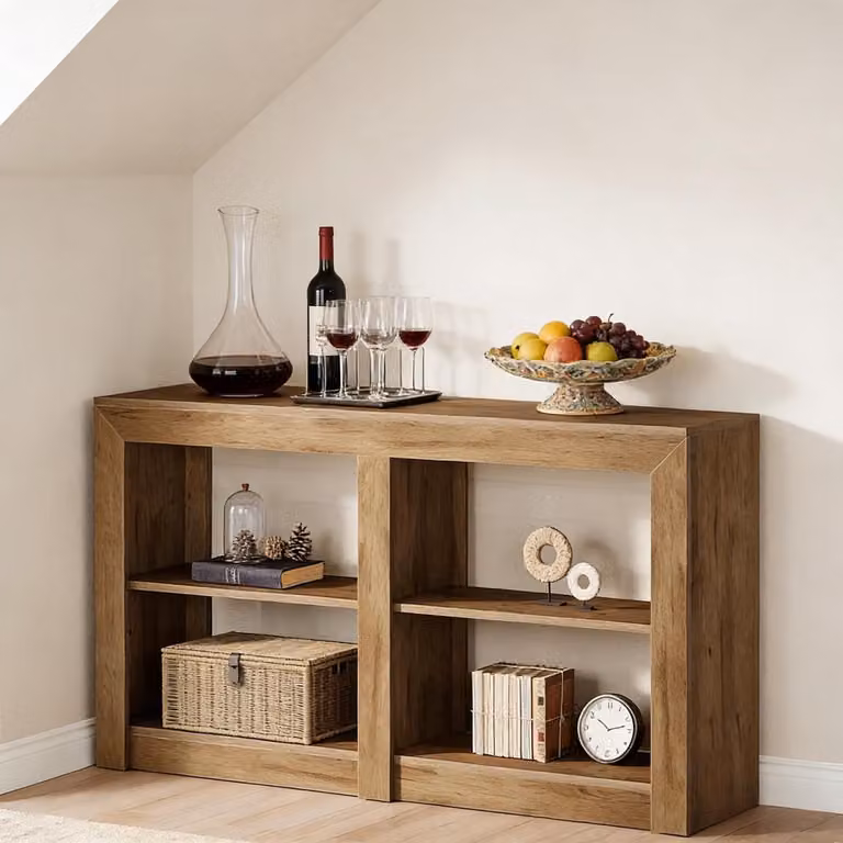 STILVORA Consoletafel met 3-laags open opbergrek voor hal en woonkamer, Bruin, B/D/H: 150 x 35 x 85 cm