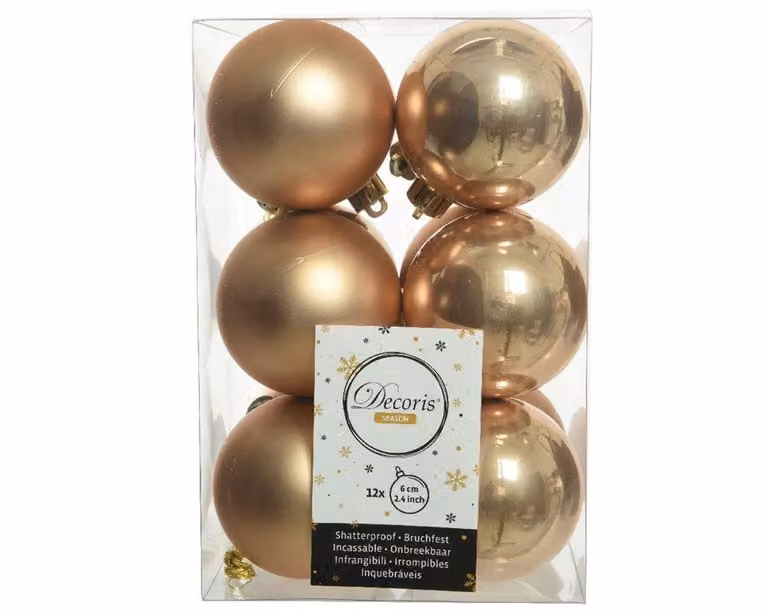Decoris 12 onbreekbare kerstballen toffee, diameter: 6 cm