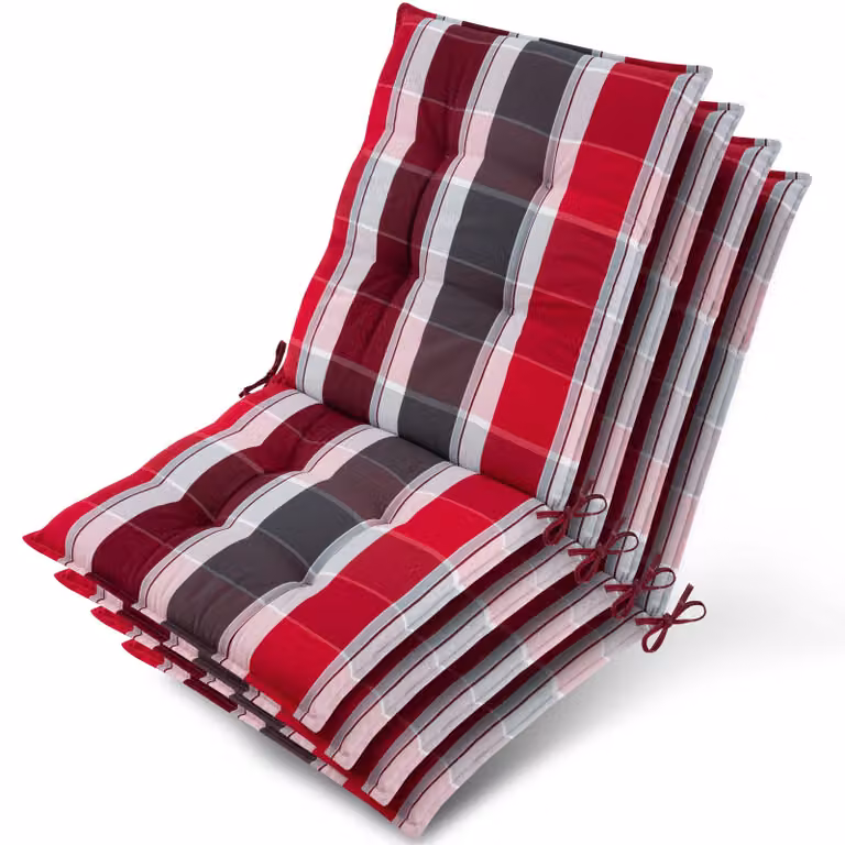 Beautissu Set van 4 Ligbedden Model Sun-NL met Lage Rugleuning, Rood-Anthraciet Gestreept, B/D/H: 100 x 50 x 8 cm