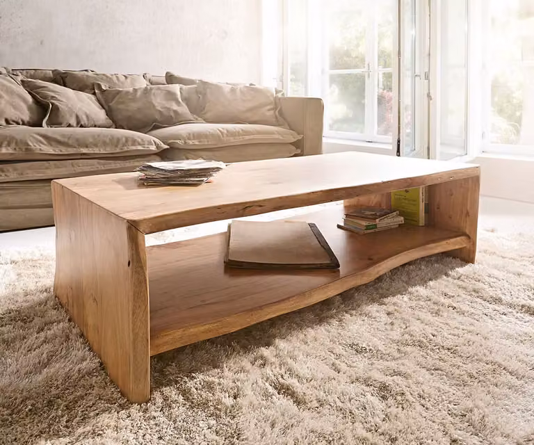 DELIFE Salontafel Live-edge van Acacia Hout, Bruin, B: 130 cm, D: 60 cm, H: 38 cm