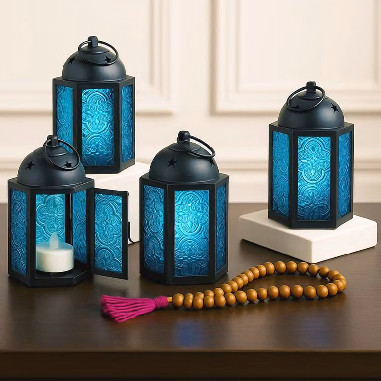 Set van 4 Mini Decoratieve Marokkaanse Lantaarns - Goud