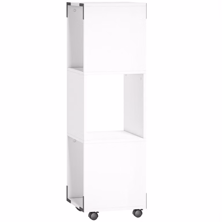 HOMCOM Mobiele archiefkast met 3 open vakken en printerplank op wielen, Wit