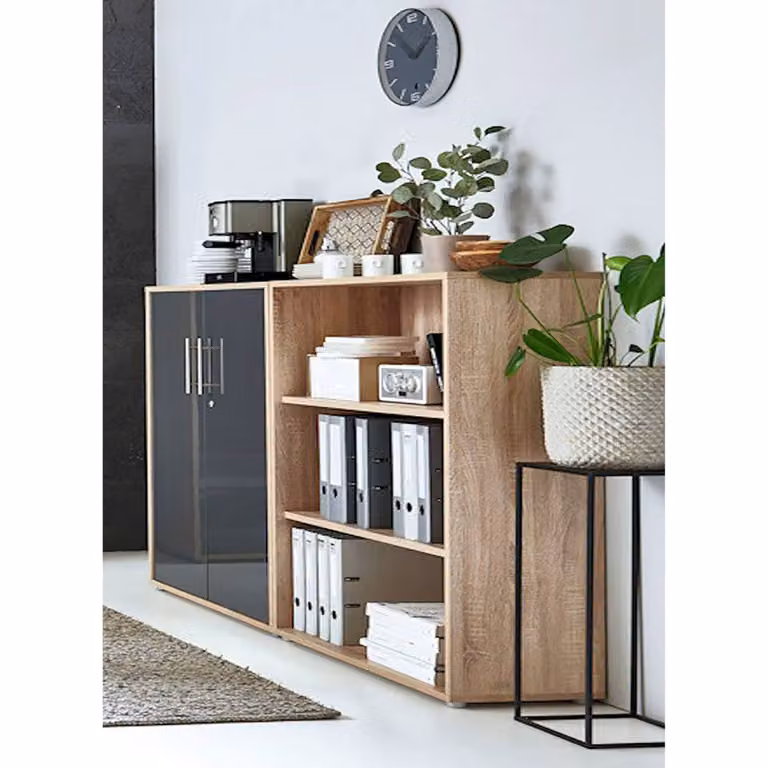 home24 Dossierkast 2-delig, Bruin/Sonoma Eiken en Antraciet Hoogglans, B/D/H: 114 x 33 x 85 cm