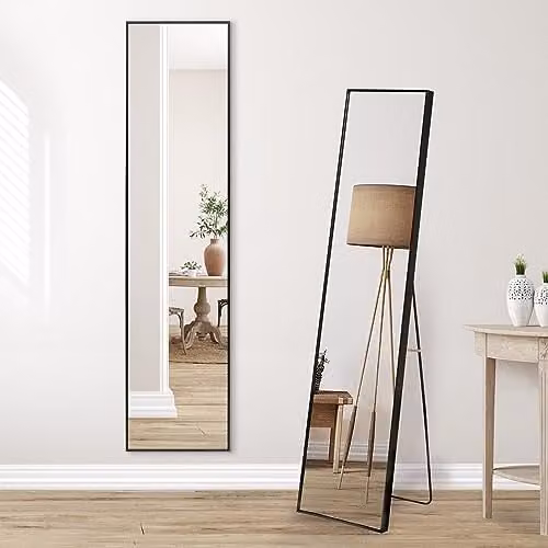 Americanflat Vrijstaande Full-length Spiegel met Standaard, Zwart, 35 x 150 cm