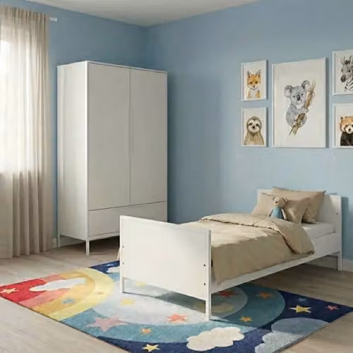 Born Lucky Tienerbed Napels Wit met Santiago Kledingkast en opbergbox, 90 x 200 cm