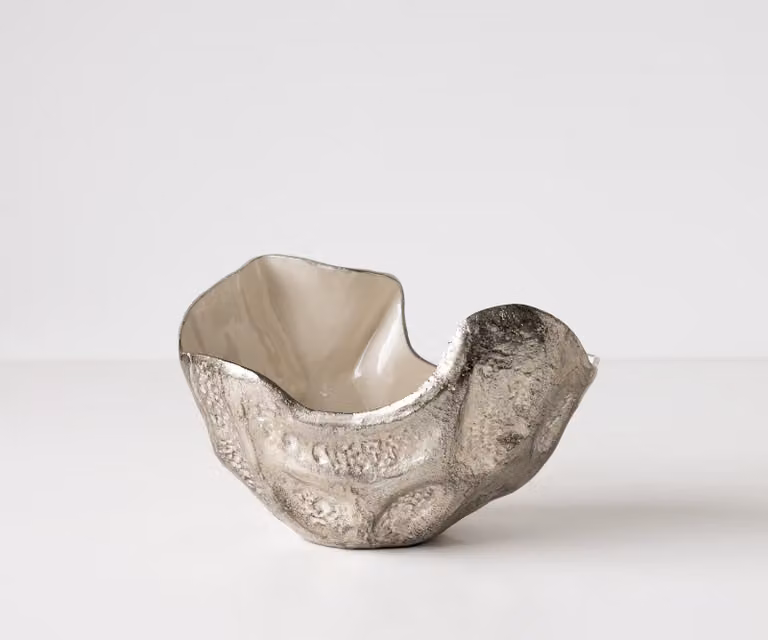 Handgemaakte aluminium schaal Valena Platin Opal B: 33 cm, D: 20 cm, H: 22 cm